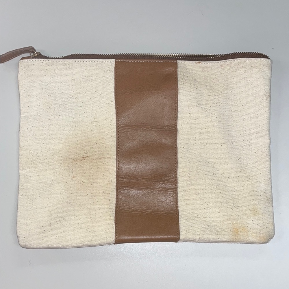 Mud Pie Miller Canvas and faux Leather Clutch/ makeup/ pouch